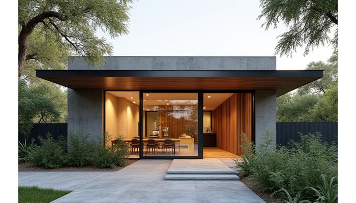 Exterior view of Veritix Bloom's Austin office building, welcoming and modern with lush greenery.
